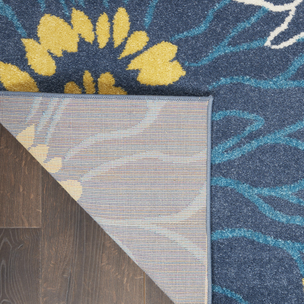 10' Blue Floral Power Loom Runner Rug