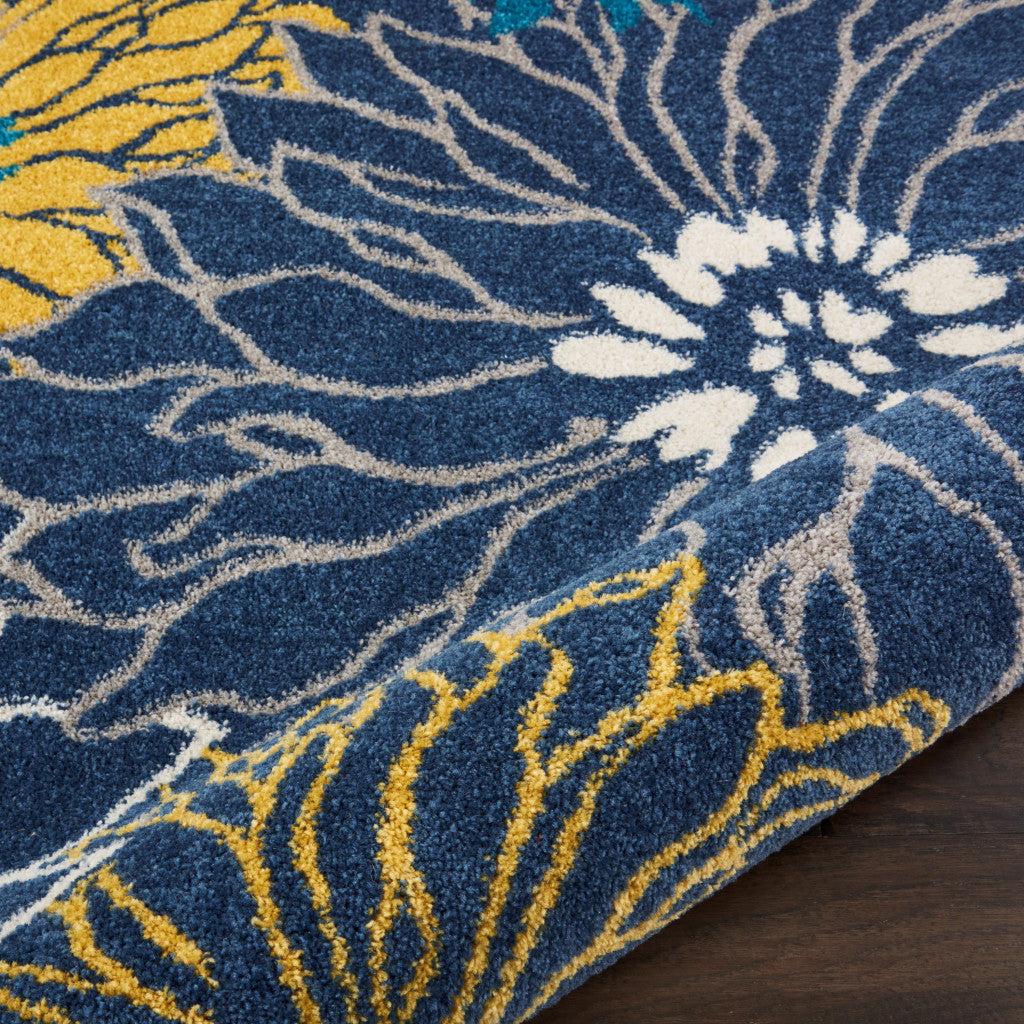 8' Blue Floral Power Loom Runner Rug