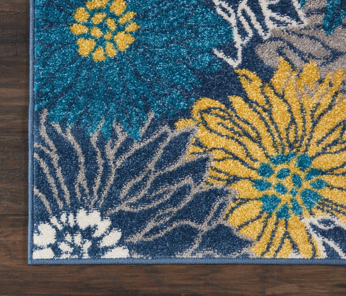 10' Blue Floral Power Loom Runner Rug