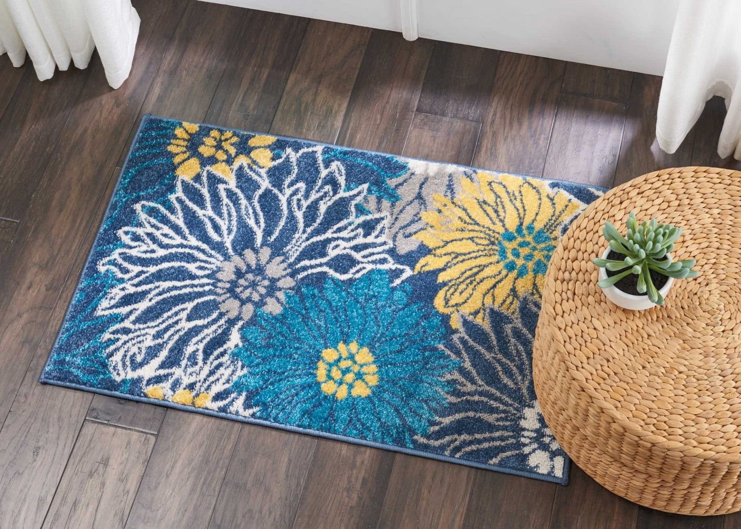 10' Blue Floral Power Loom Runner Rug