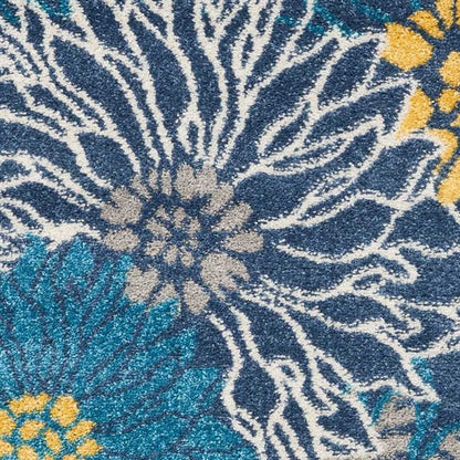 4' Blue And Gold Floral Round Rug