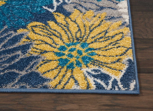 7' X 10' Blue Floral Power Loom Area Rug