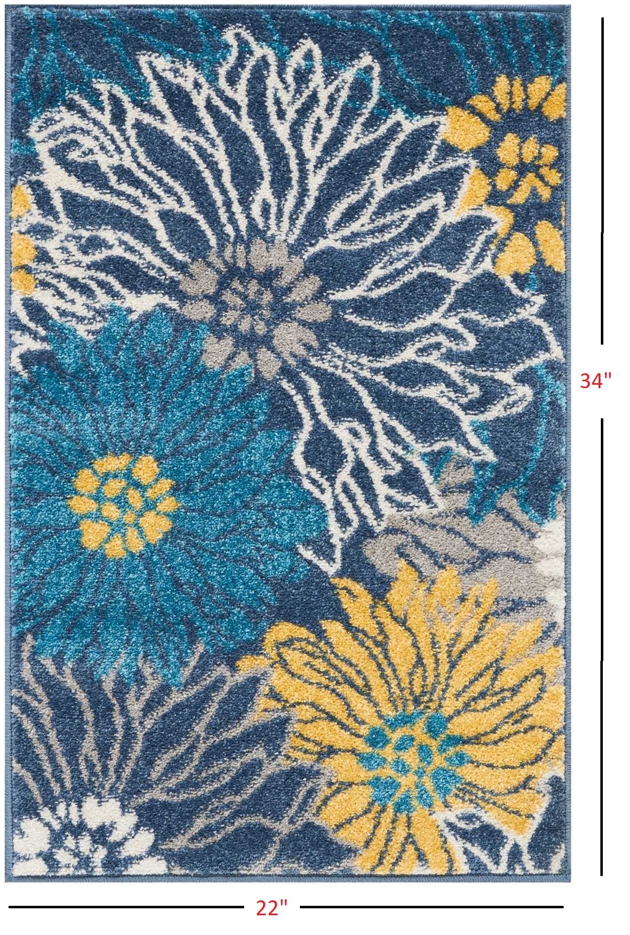 10' Blue Floral Power Loom Runner Rug