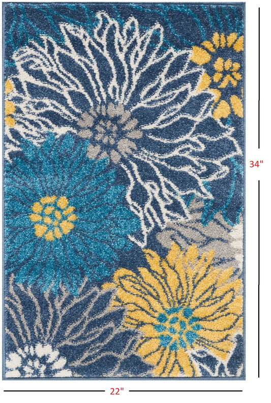 6' Blue Floral Power Loom Runner Rug