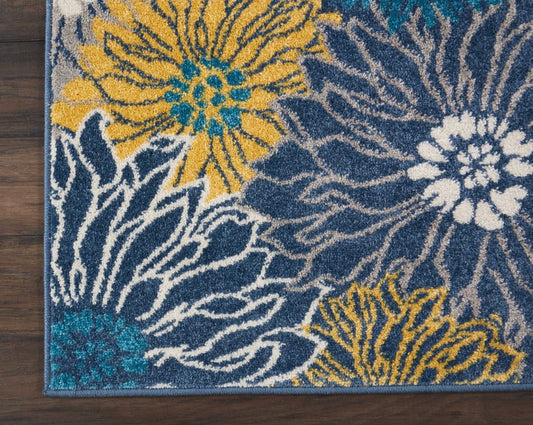 5' Blue Round Floral Power Loom Area Rug