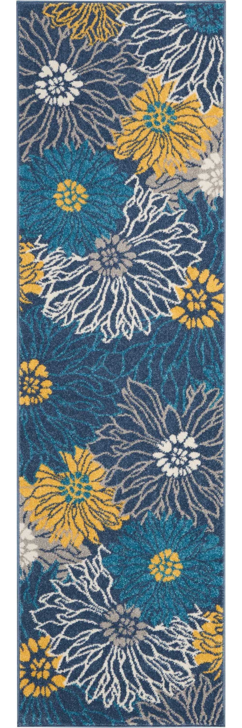 10' Blue Floral Power Loom Runner Rug