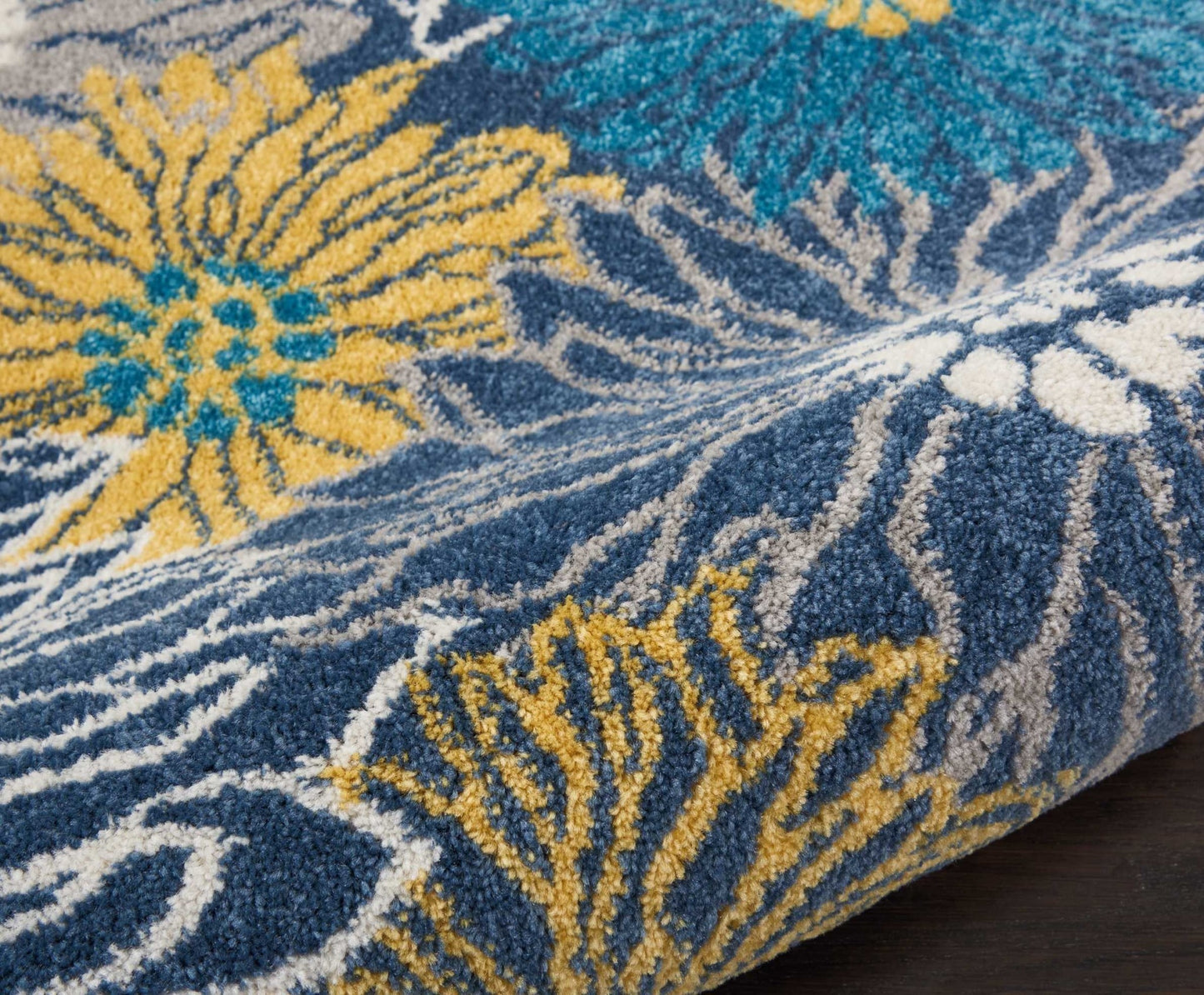 10' Blue Floral Power Loom Runner Rug