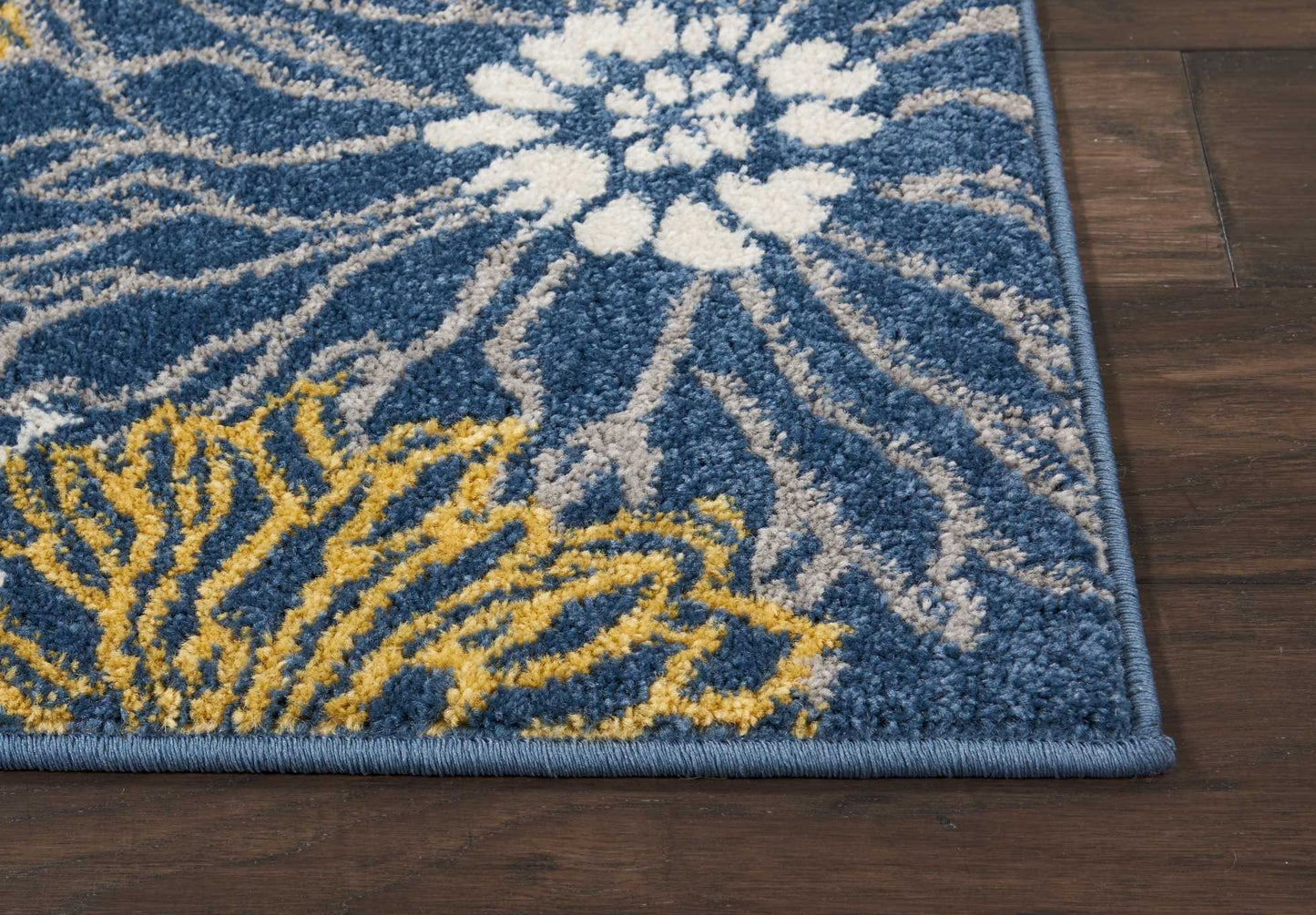 10' Blue Floral Power Loom Runner Rug