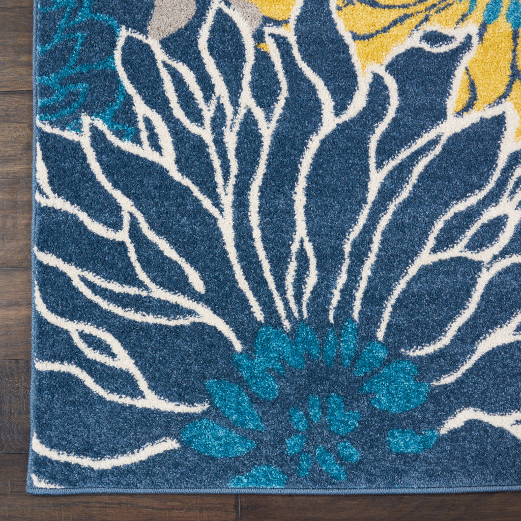 8' Blue Floral Power Loom Runner Rug