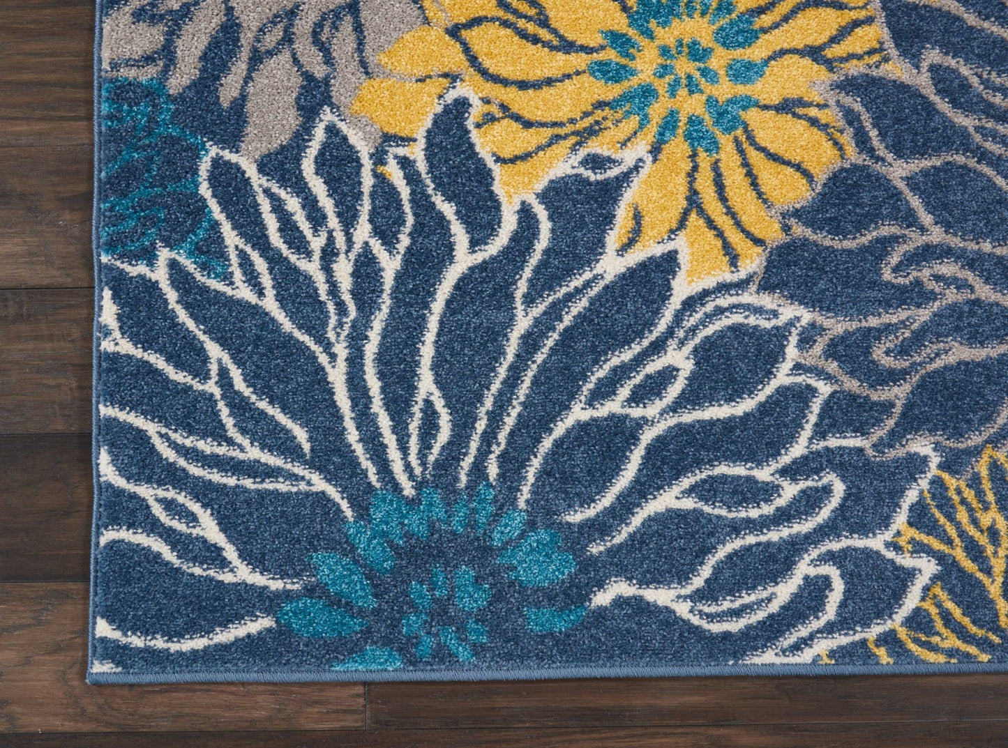 10' Blue Floral Power Loom Runner Rug