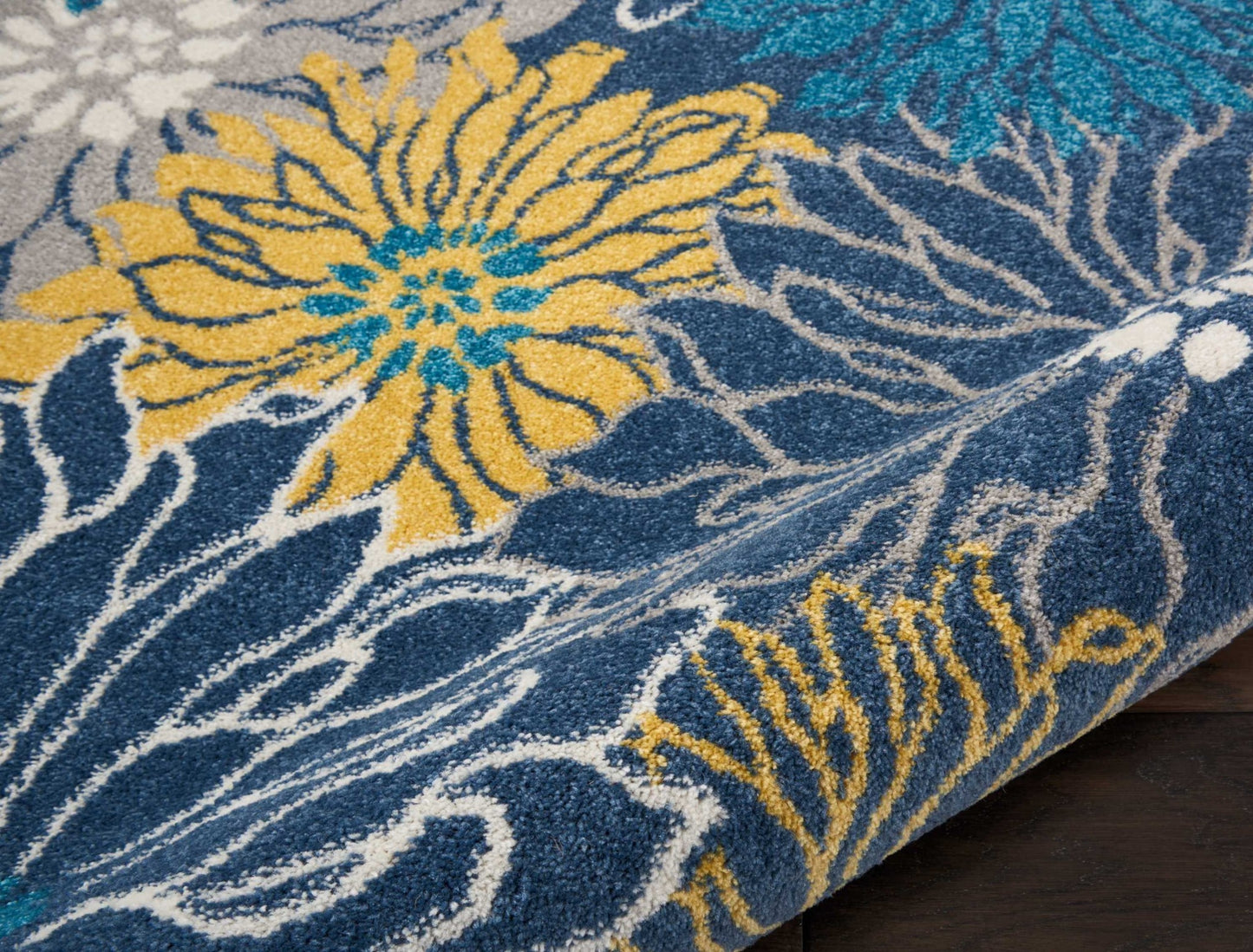 10' Blue Floral Power Loom Runner Rug