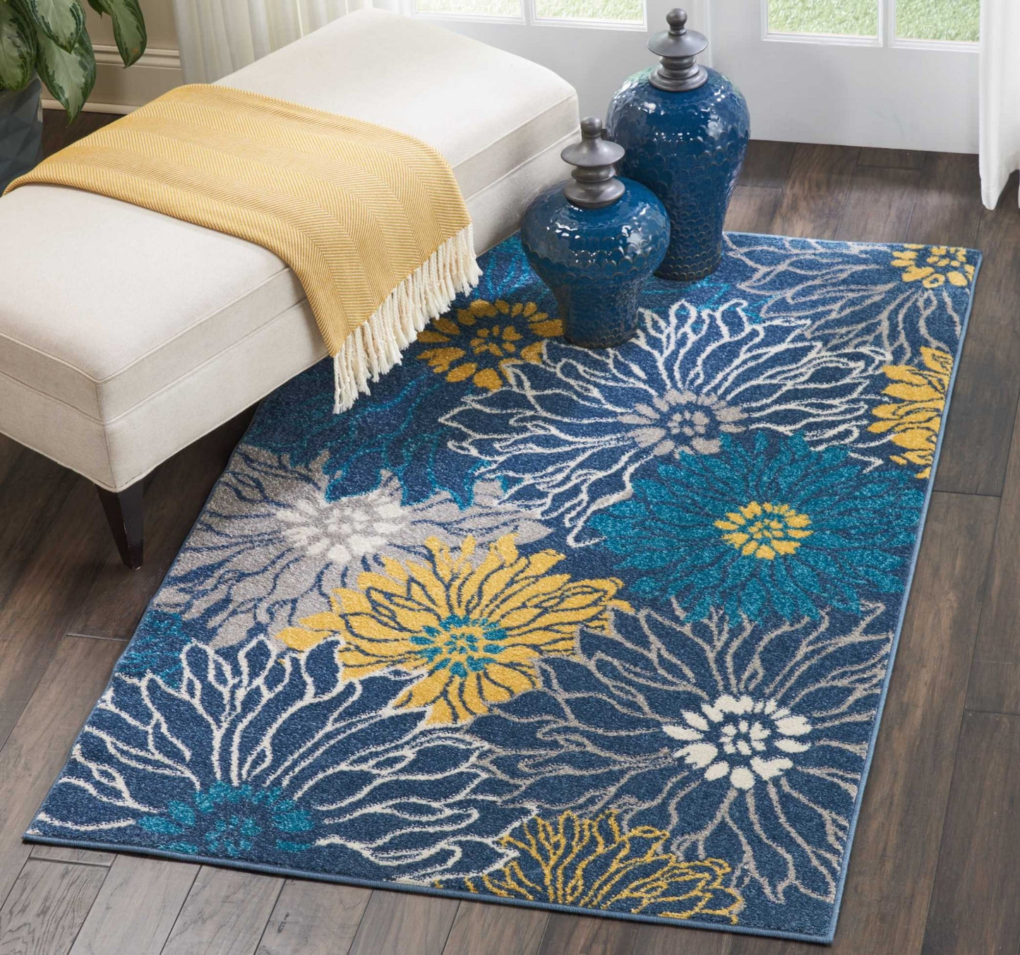 10' Blue Floral Power Loom Runner Rug