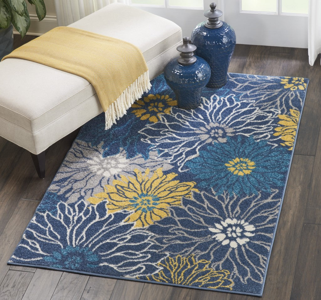 10' Blue Floral Power Loom Runner Rug