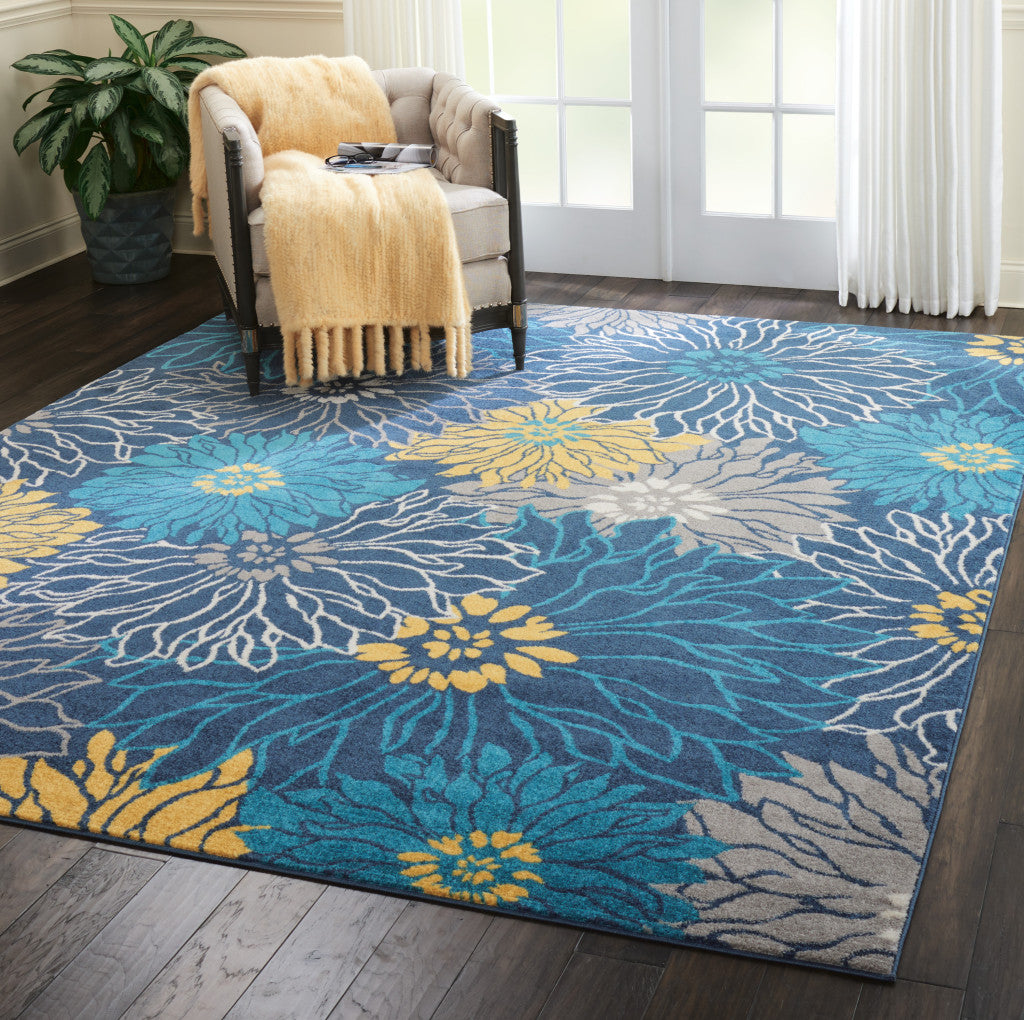 8' Blue Floral Power Loom Runner Rug