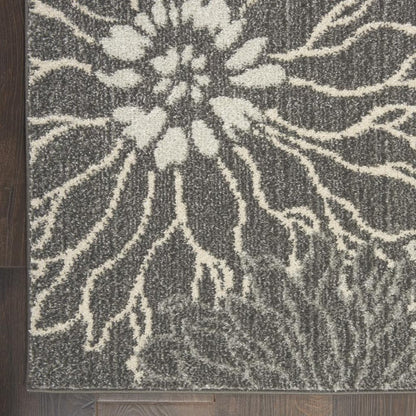 4' X 6' Blue And Gray Floral Area Rug