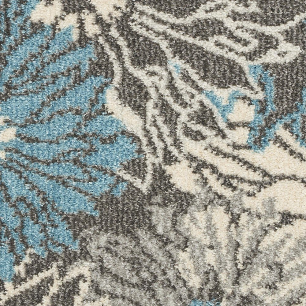 4' X 6' Blue And Gray Floral Area Rug