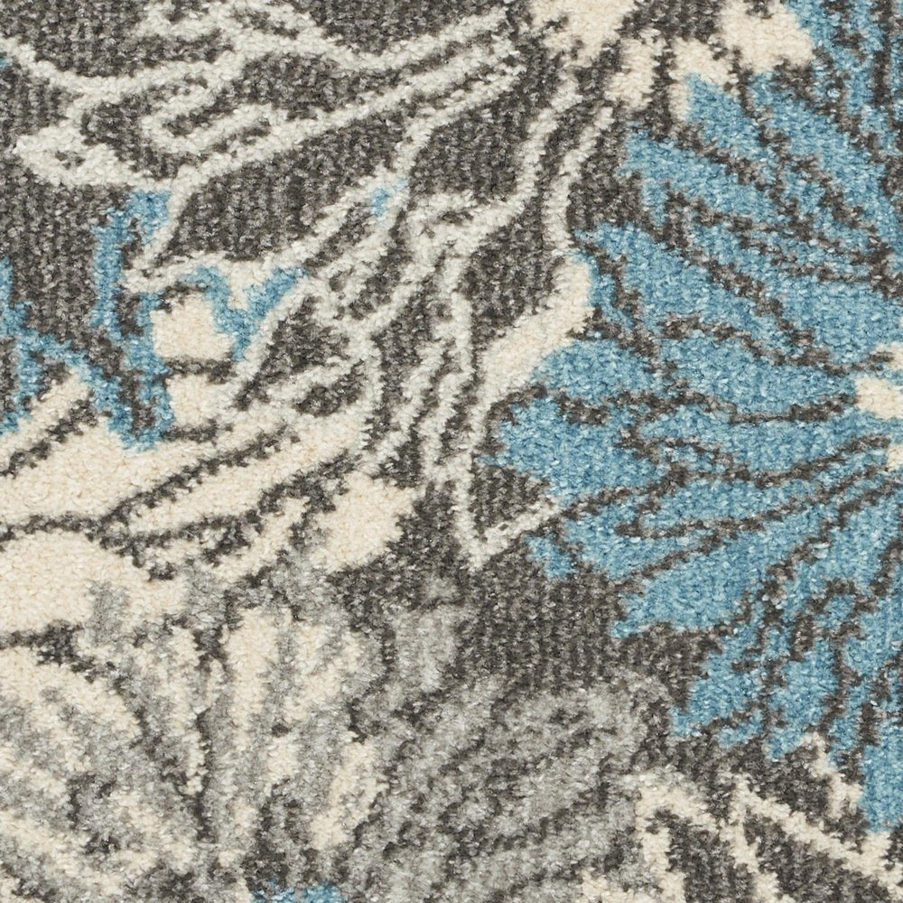 4' X 6' Blue And Gray Floral Area Rug