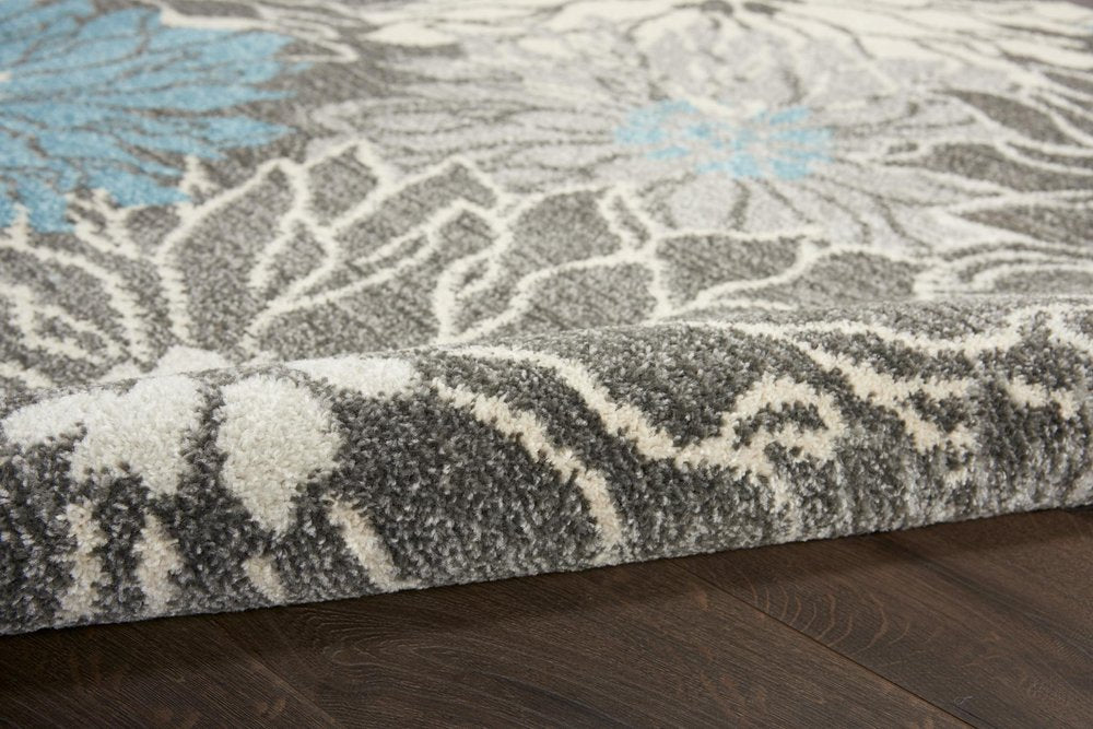4' X 6' Blue And Gray Floral Area Rug