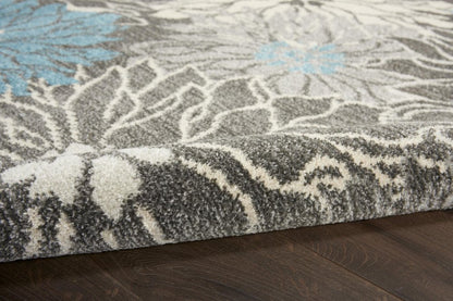 4' X 6' Blue And Gray Floral Area Rug