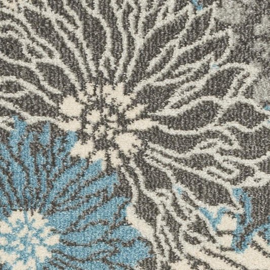 7' X 10' Blue And Gray Floral Area Rug