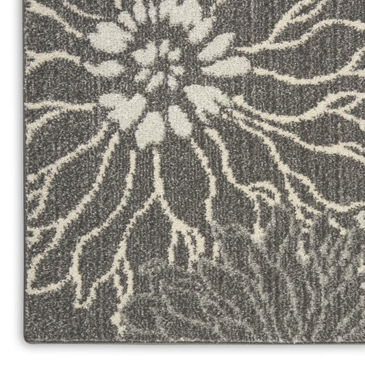 10' Blue And Gray Floral Runner Rug