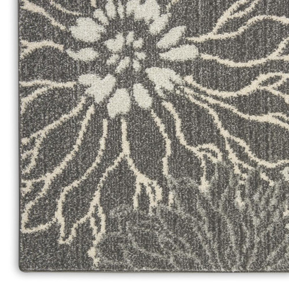 4' X 6' Blue And Gray Floral Area Rug