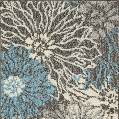 5' Blue And Gray Floral Round Rug
