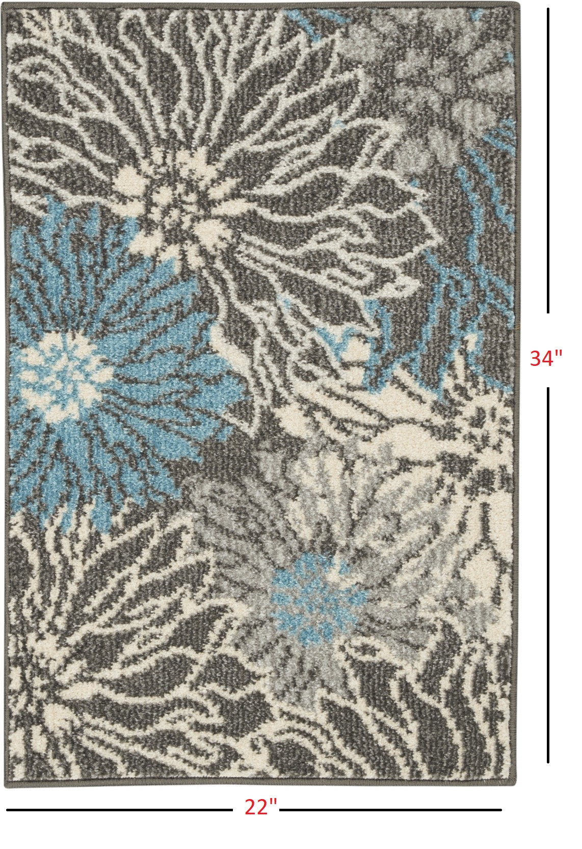 4' X 6' Blue And Gray Floral Power Loom Area Rug