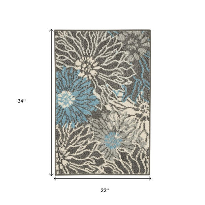 4' X 6' Blue And Gray Floral Area Rug