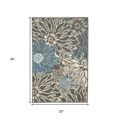 10' Blue And Gray Floral Runner Rug