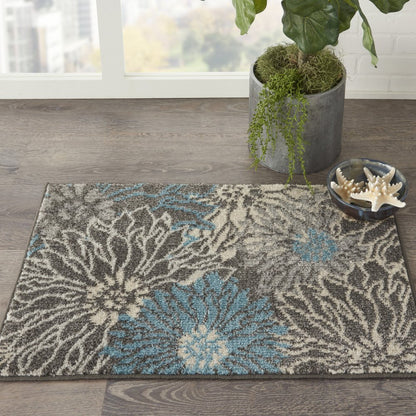 2' X 3' Blue And Gray Floral Area Rug