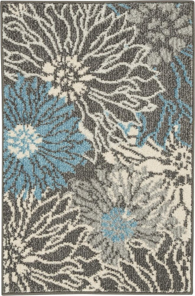 4' X 6' Blue And Gray Floral Area Rug