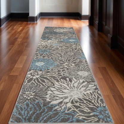 4' X 6' Blue And Gray Floral Area Rug