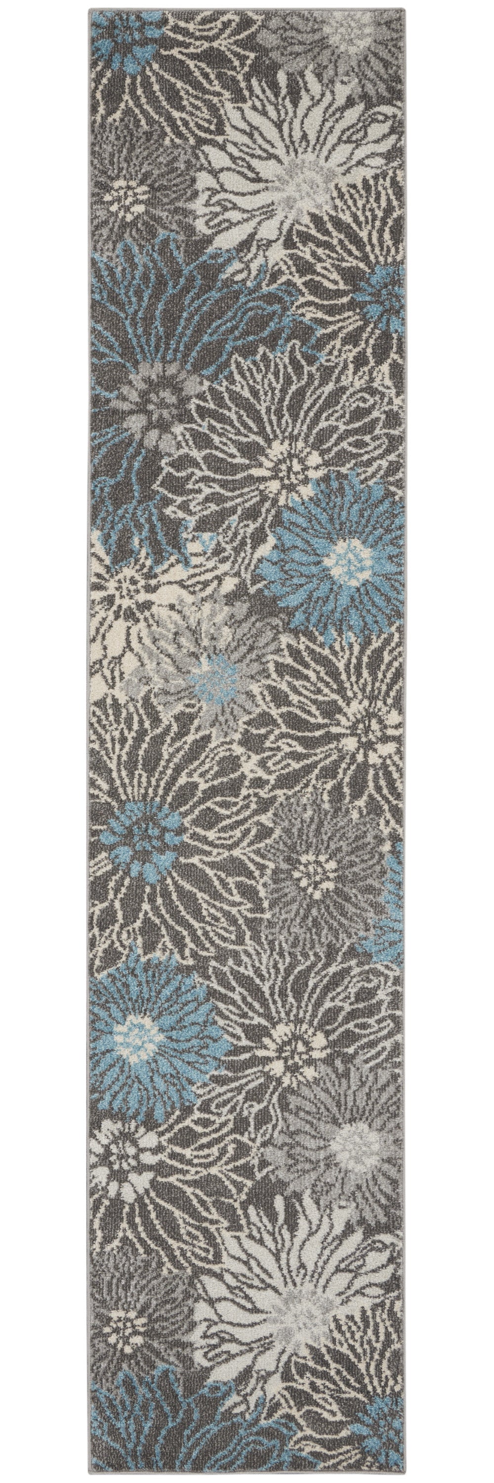 4' X 6' Blue And Gray Floral Power Loom Area Rug