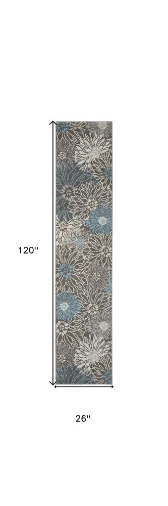 4' X 6' Blue And Gray Floral Area Rug