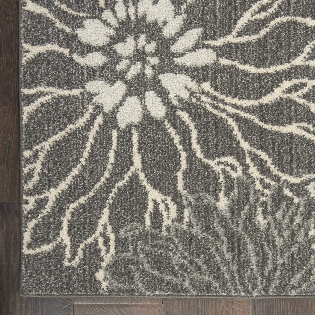 4' X 6' Blue And Gray Floral Power Loom Area Rug