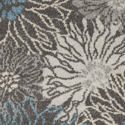 4' X 6' Blue And Gray Floral Area Rug