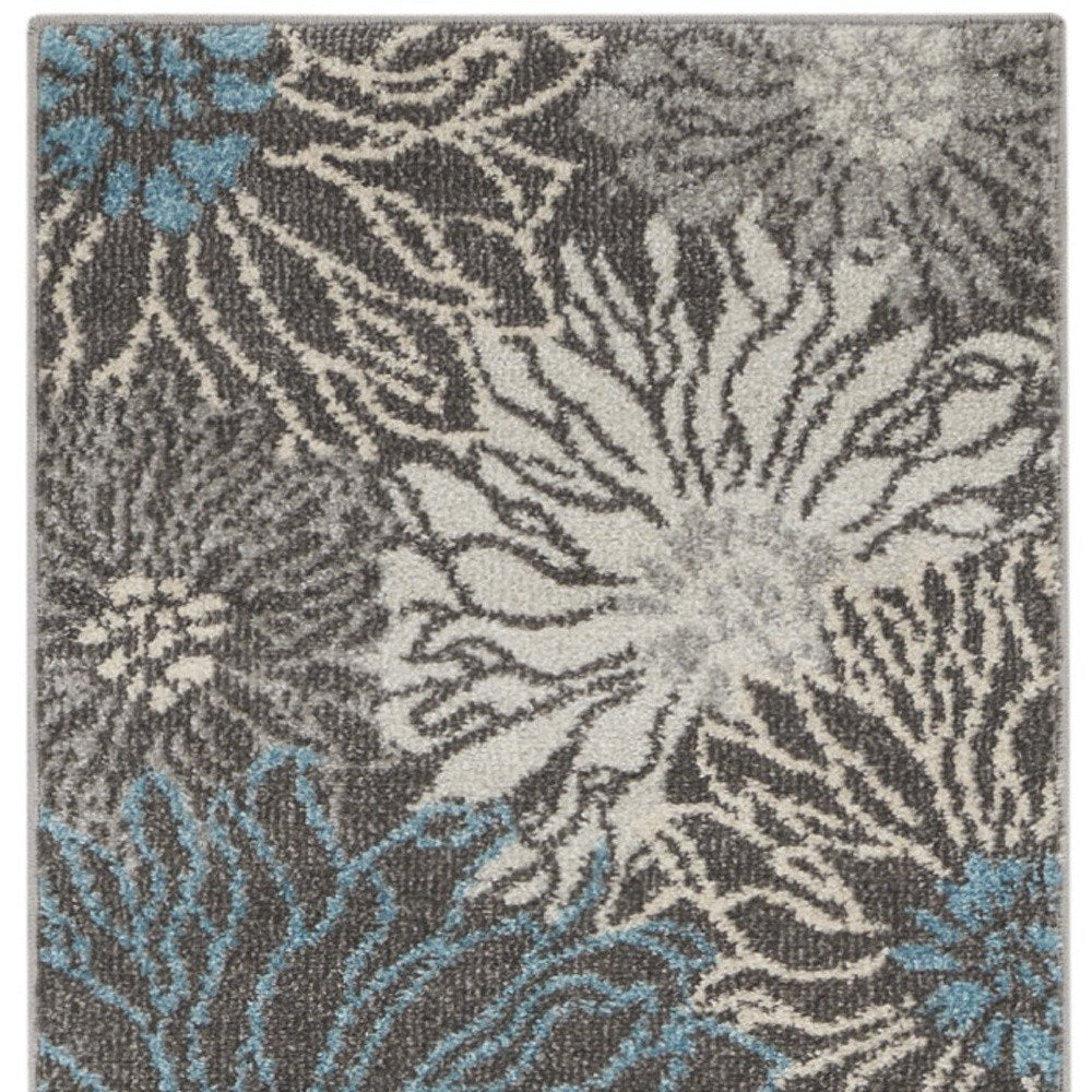 4' X 6' Blue And Gray Floral Area Rug
