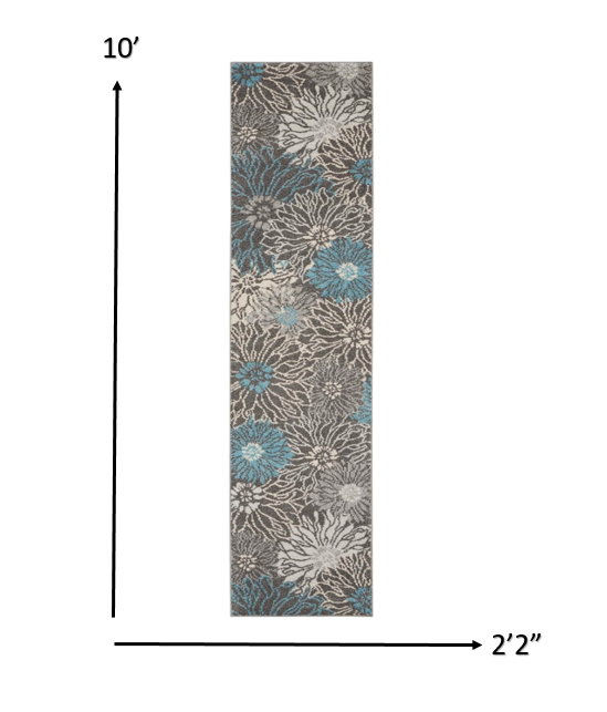 4' X 6' Blue And Gray Floral Power Loom Area Rug