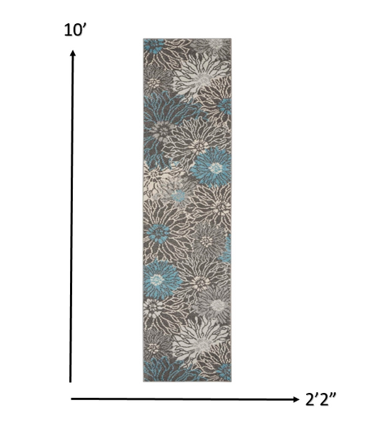 5' X 7' Blue And Gray Floral Power Loom Area Rug