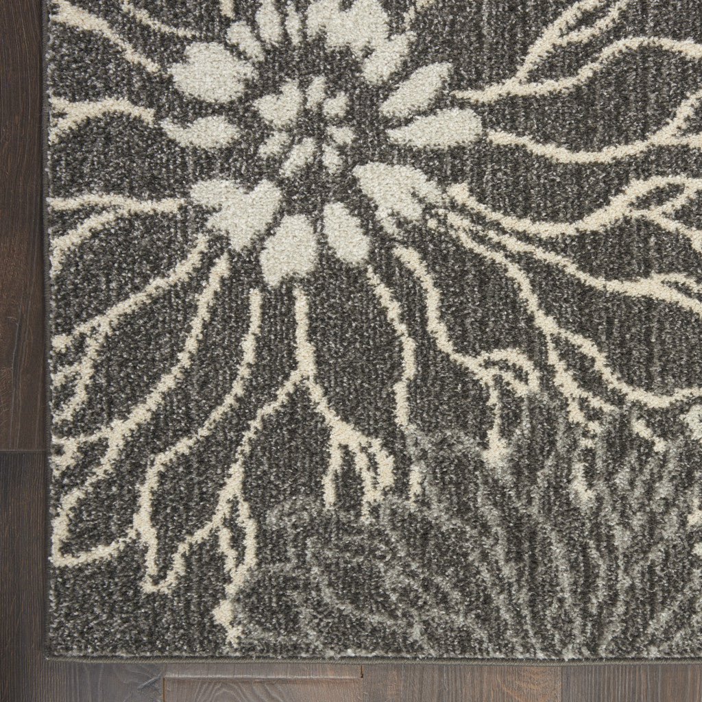 4' X 6' Blue And Gray Floral Power Loom Area Rug