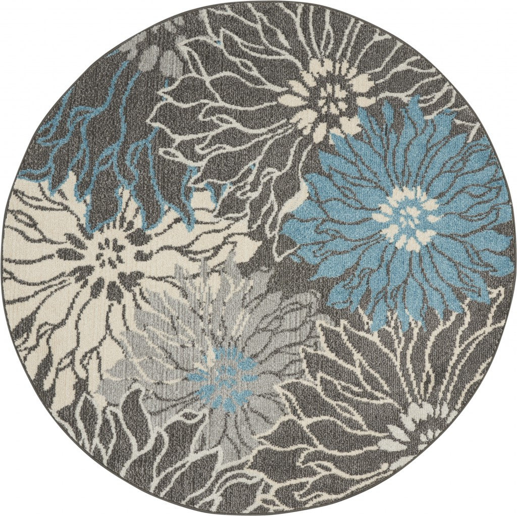 2' X 3' Blue And Gray Floral Power Loom Area Rug