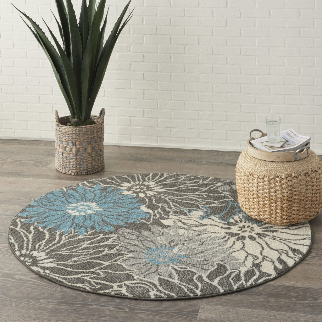 2' X 3' Blue And Gray Floral Power Loom Area Rug