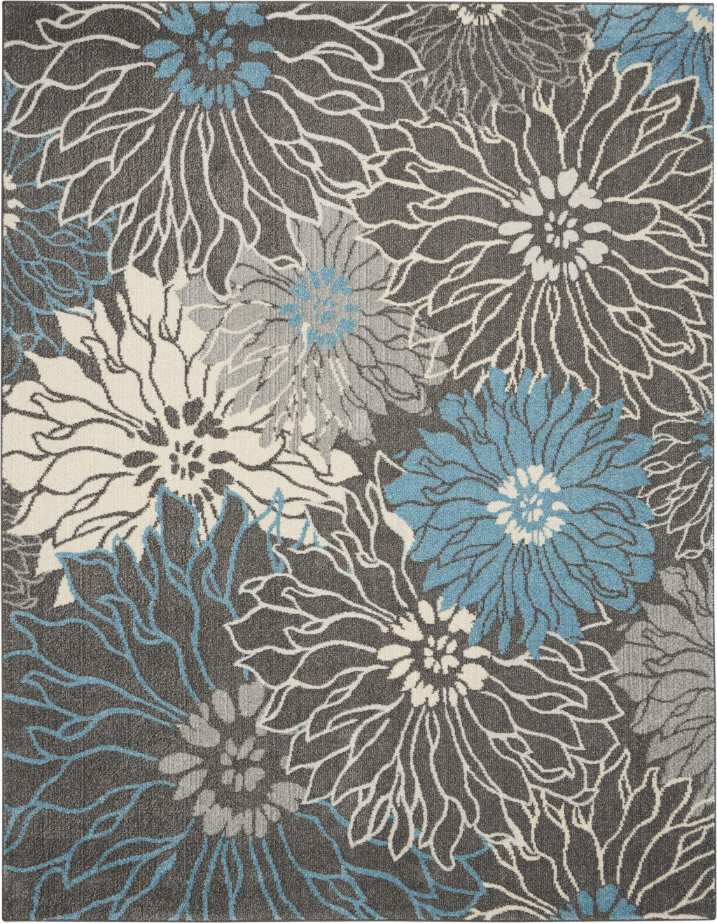 2' X 3' Blue And Gray Floral Power Loom Area Rug