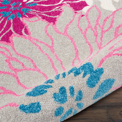 8' Gray And Pink Floral Runner Rug