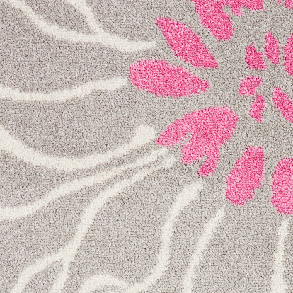 7' X 10' Gray And Pink Floral Area Rug