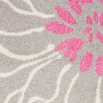 7' X 10' Gray And Pink Floral Area Rug