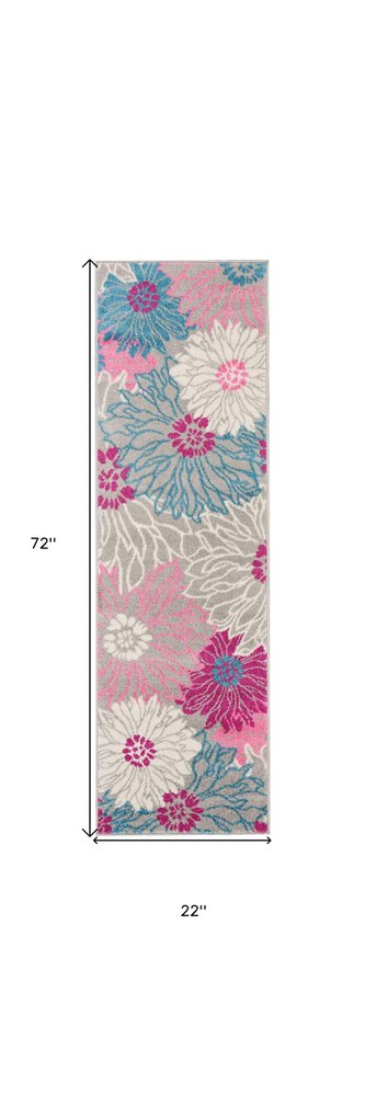 7' X 10' Gray And Pink Floral Area Rug