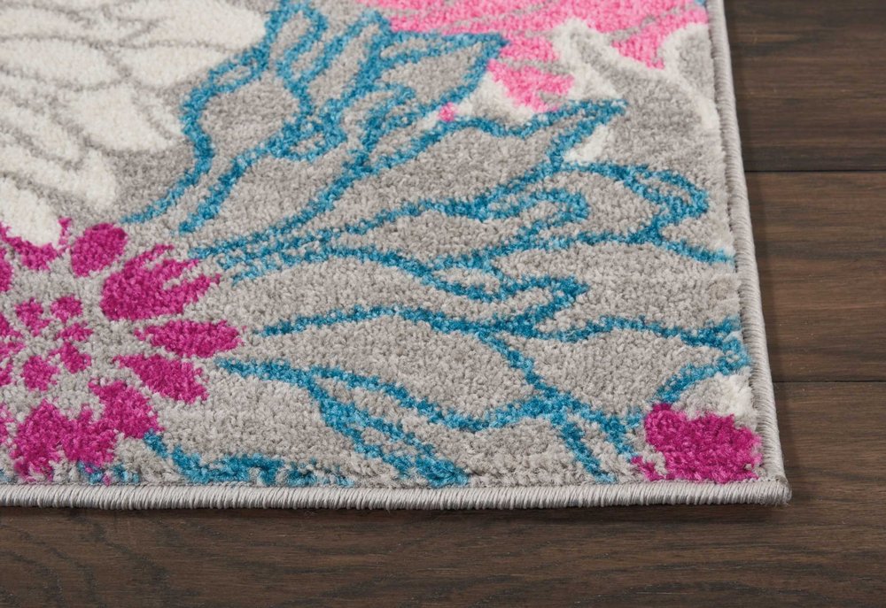 7' X 10' Gray And Pink Floral Area Rug