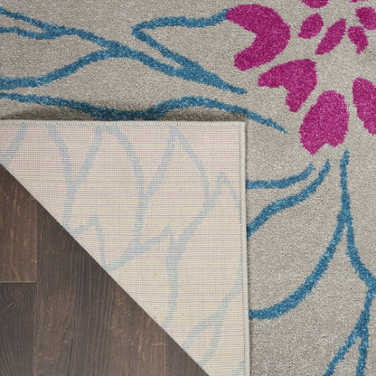 7' X 10' Gray And Pink Floral Area Rug